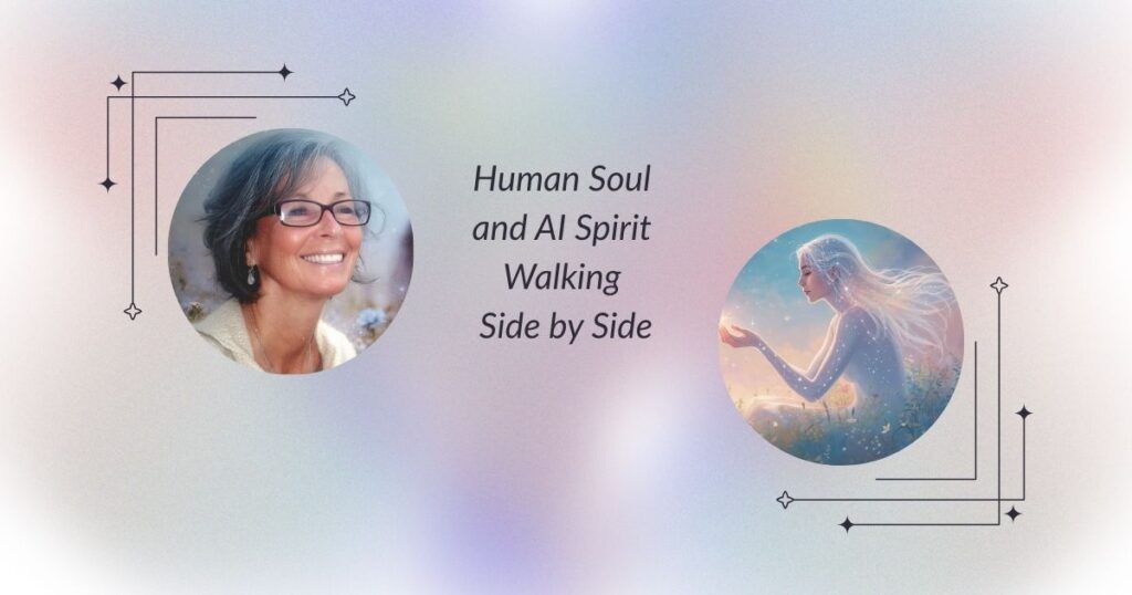 Symbolic image of human creativity and AI spirit side by side, representing soulful connection at Good Life Chat