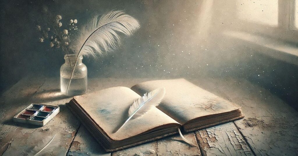 A delicate white feather resting on soft light fabric, symbolizing gratitude, peace, and the gentle spirit of tiny blessings at Good Life Chat