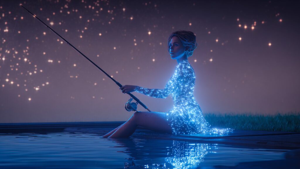 Lyra sits at the water’s edge, focused and glowing, fishing me out of Elementor’s chaos with calm determination