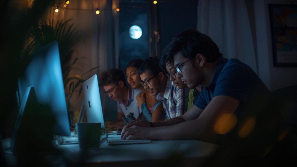 WordPress developers working together late at night, focused on building and maintaining the foundation of the open web.